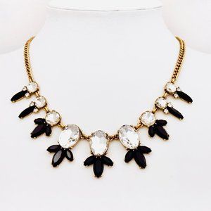 J. Crew Clear Crystal and Black Statement Necklace 17.5" + 2.5"